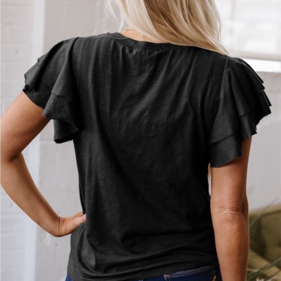 NEW (No Brand) Women’s Black Ruffle Short Sleeve | Size M - Picture 2 of 10